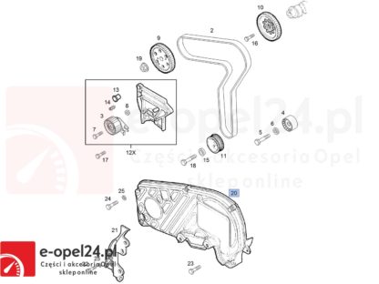 Rysunek techniczny pokrywy paska rozrządu Opel Astra H / Signum / Vectra C / Zafira B 1.9 CDTI - 638993 / 93178975