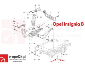 Komplet rysunek śruba mimośrodowa wahacza poprzecznego tył z nakretką oraz podkladka regulacyjna Opel Insignia A B - 2005276 / 13219184 / 2064166 / 11546593 / 423560 / 13219183