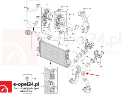 Rysunek - Rura przewód intercoolera z przepustnica Opel Astra J IV 1.7 - 1304124 / 13265281