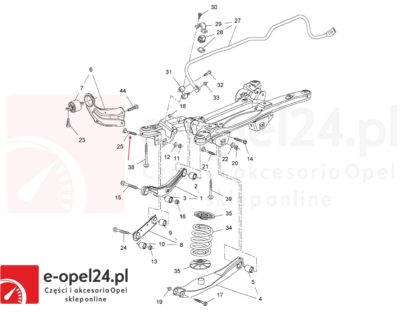 Rysunek - Śruba mimośrodowa wahacza poprzecznego tył z nakretka oraz podkladka regulacyjna Opel Insignia A - 2005280 / 13219181 / 2064166 / 11546593 / 423560 / 13219183