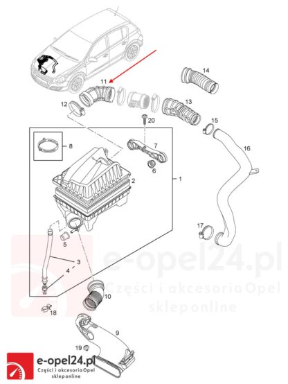 Oryginalny przewód powietrza / kolanko łączące obudowę filtra powietrza z przepływomierzem Opel Astra G H / Zafira A - 5836790 / 90530766